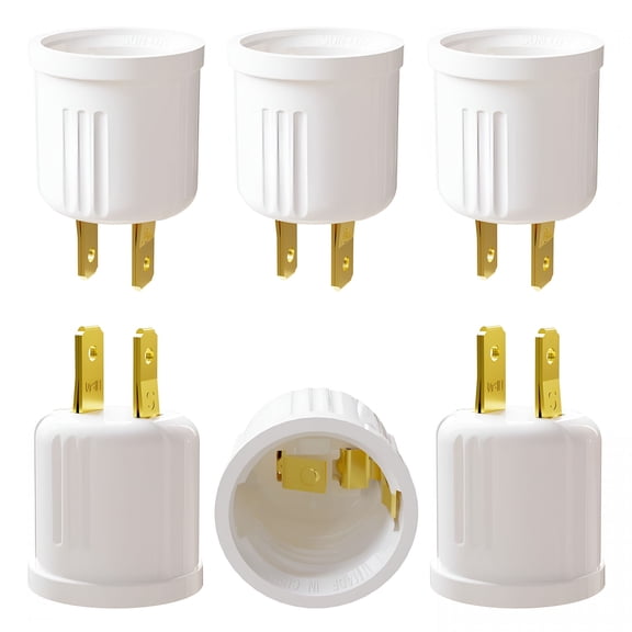 GJX Outlet to Socket Adapter,Convert Outlet to E26 Light Bulb Socket,Plug-In Light Socket,6 Pack
