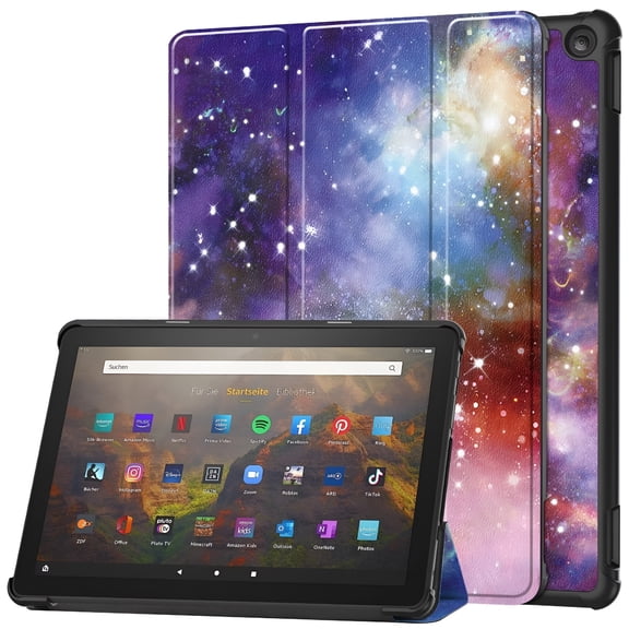 GJX PU Leather Case Cover For Amazon Kindle Fire HD 10 13th Gen 2023 10.1inch Trifold Stand Protective Cover Auto Wake/Sleep New Galaxy 10.1inch