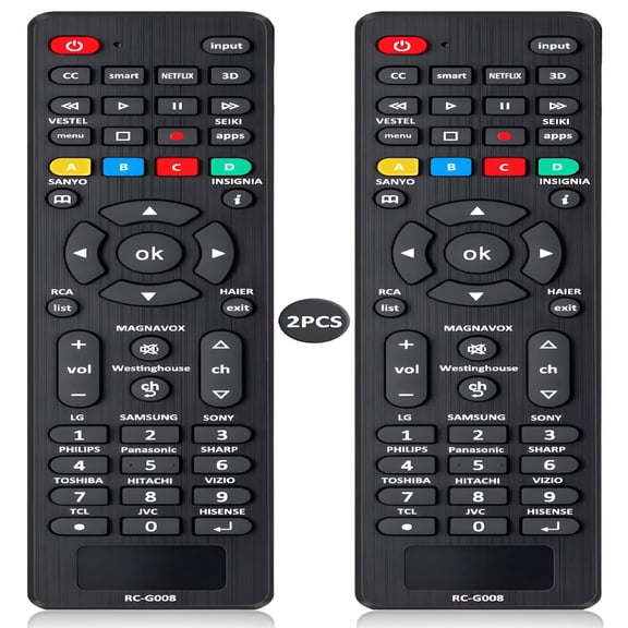 GJX (Pack of 2) Universal TV Remote Control Replacement for TCL,,Insignia,LG,Hisense,So-ny,Philips,Vizio,Sharp,Panasonic,Sanyo and Other Brands LCD LED 3D HDTV Smart TV Remote