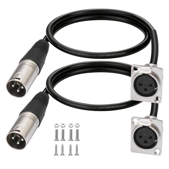 GJX Patch Panel Cable Xlr Male to Female Flange Panel Mount Pass through Cable for Floor Box Patch Panel 2Ft 2Pcs Xlr Male to Female