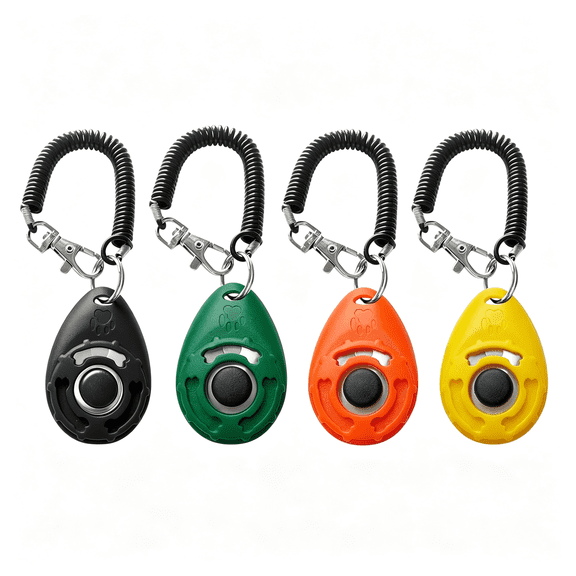 GJX Pet Training Clicker with Wrist Strap - Dog Training Clickers for Puppy, Cat, Potty, Bird, Horse, Pet, Trainer Training Tools, Behavior Aids (Black +Deep Green + Tangerine + Yellow)