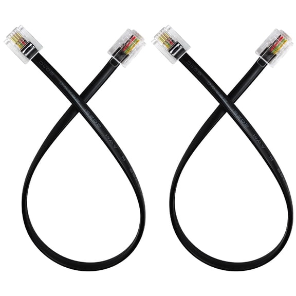 GJX Phone Cable 1 Foot Short Telephone Line Cord with Rj11 6P4C Connectors for Landline Phone, Fax Machine and Modem, for Both In-Wall and Out-Wall Using, Black, 2 Pack, Av04601