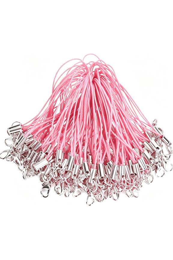 Phone Charm Strap String 100Pcs Keychain Strings Cell Phone Charms Strap Kit Mini Lanyard Key Chain String for Keychain Cellphone Charms Jewelry Making (Pink)