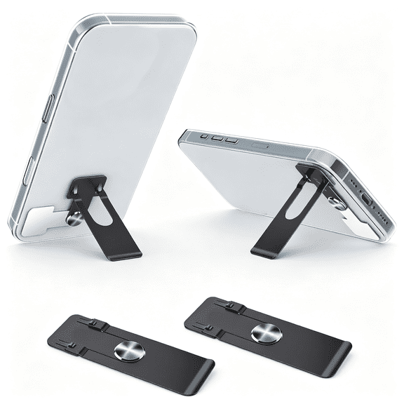 GJX Phone Slim Kickstand, Ultra Thin Vertical and Horizontal 360 Rotating Universal Steel Metal Stable Stand Pocket Friendly Sticky Holder for Iphone Cellphone Case (Black 2-Pack)