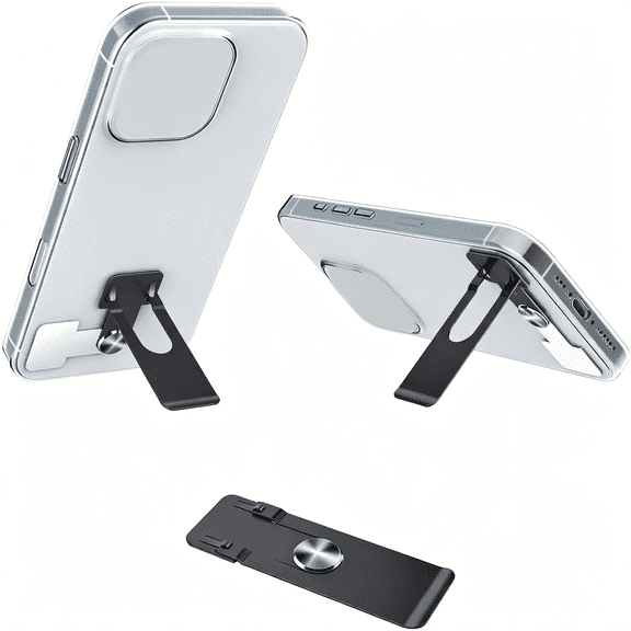 GJX Phone Slim Stand Thin Kickstand, Ultra Thin Vertical Horizontal Universal Steel Metal Stable Mount Attachable Pocket Friendly Phone Holder for Iphone Phone Case (Black 1-Pack)