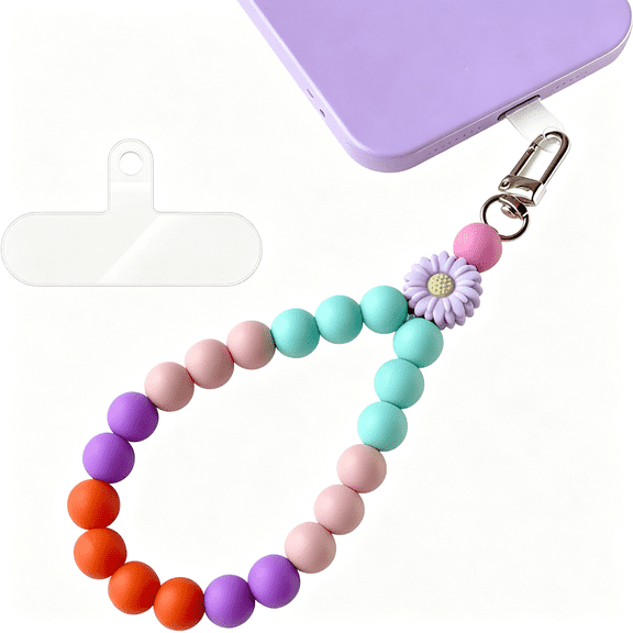 GJX Phone Wrist Strap,Cute Silicone Bead Phone Chain Lanyard with Tether Tab,Wristlet Strap for Iphone Charm Women Gifts Phone Wrist Strap Cute Iphone Charm Strap
