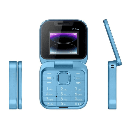 GJX Keypad Phones,Compact Cell Phone with Dual SIM,16GB Flip Phone,Blue Small Phone