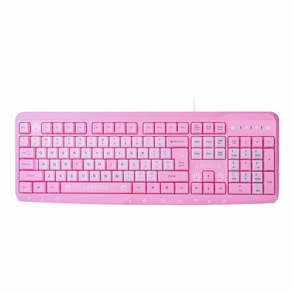 GJX Pink Wired Keyboard: Cute Cartoon Cat USB Laptop Keyboard for Home Use