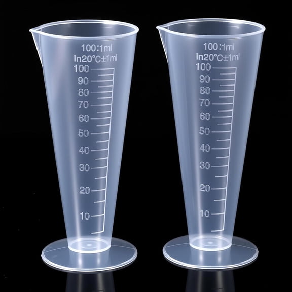 GJX Plastic Graduated Measuring Cup, 100mL Round Base Cone Shape Graduated Beaker Clear Capacity Beaker for Kitchen Lab(2Pack)
