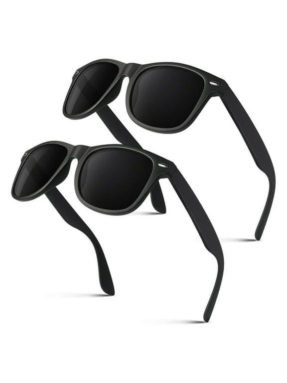 Polarized Sunglasses for Men Women Classic Retro Black Shades for Driving Fishing Uv Protection -2 Pack