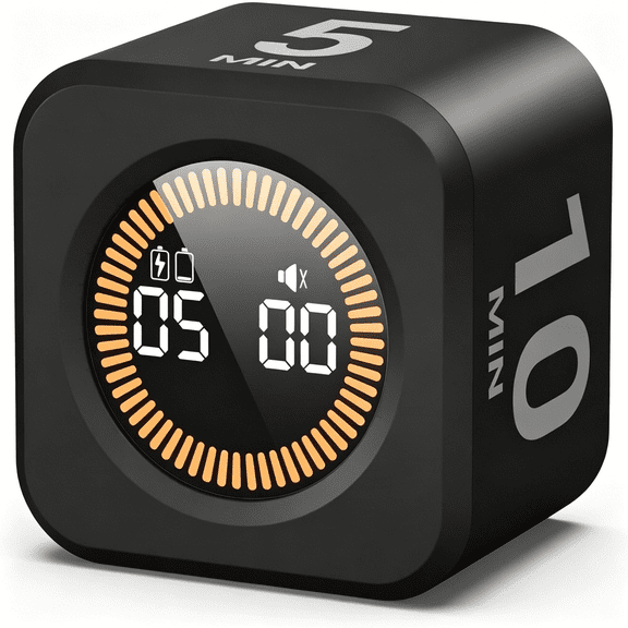 GJX Pomodoro Timer Cube,5,10,25,50 Minute Countdown Timer,Led Visual Timer Display,Pomodoro Timer with Mute&Ring Alert for Productivity,Home,Kitchen,School,Office&Focus