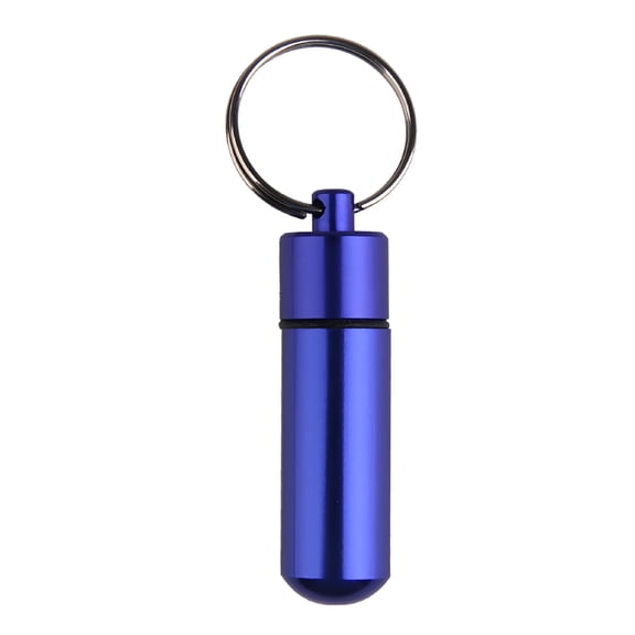 GJX Portable Aluminum Pill Bottle Waterproof Drug Holder Keychain (Blue)