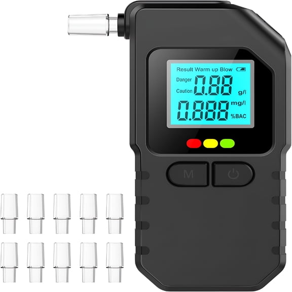 GJX Portable Breathalyzer for Personal Use- Alcohol Detector with 10 Replaceable Mouthpieces,Fast&Accurate Bac Tester,Lcd Digital Display for Car,Home,Party