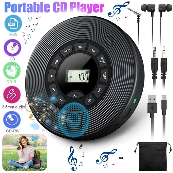 GJX Portable CD Player Rechargeable with HiFi Speaker, Personal Anti-Skip CD Walkman with LCD Display, MP3/WMA Playback, Headphone Jack and AUX Input Output for Car Home Travel, Adults Teens