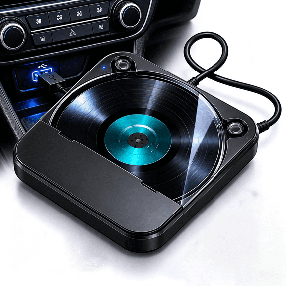 GJX Portable Car Cd Player with Usb/Aux Port for Car, Truck, Computer | External Cd Player Compatible with Car and Truck Radio Stereo, Laptop, Tv, Computer, Universal for Vehicle with Adapter