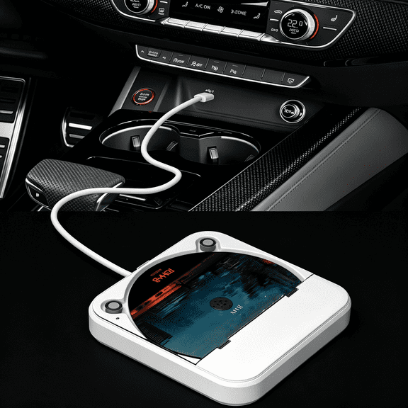 GJX Portable Car Cd Player with Usb/Aux Port,External Cd Player Compatible with Car Radio Stereo,Laptop,Tv,Computer,Universal for Vehicle with Adapter,White