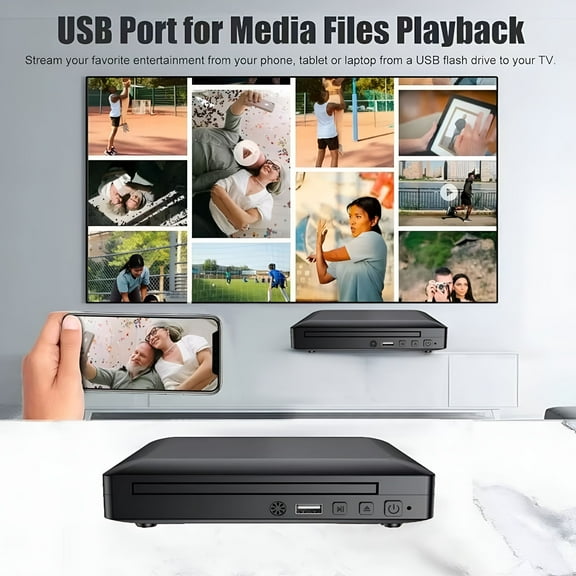 GJX Portable DVD Player | 1080P HD Multimedia Player with USB Port & Remote Control | Compact Design for Home Entertainment | Includes Power Cables