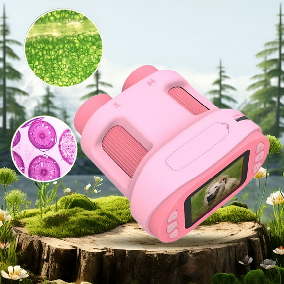 GJX Portable Digital Binocular for Kids & Adults, 100~1000X Pocket Handheld Microscope with Slides, Photo/Video Capture, 2" HD Screen and 32G Extended Storage, Pink (SD Card Not Included)