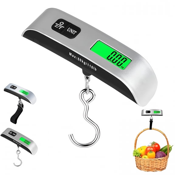 GJX Portable Digital Luggage Scale Accurate Weighing, Luggage Weight Scale with Hook for Travel, Portable Suitcase Weighing Scales with Backlit LCD Display, for Luggages, Backpacks, Packages (Hook)