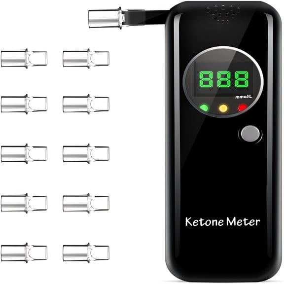 GJX Portable Ketone Breath Meter,Ketone Breath Tester,Digital Ketone Breathalyzer with 10 Mouthpieces