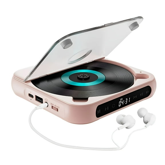 GJX Portable Rechargeable CD Player with Bluetooth 5.3, Small Walkman for Home and Travel, Pink