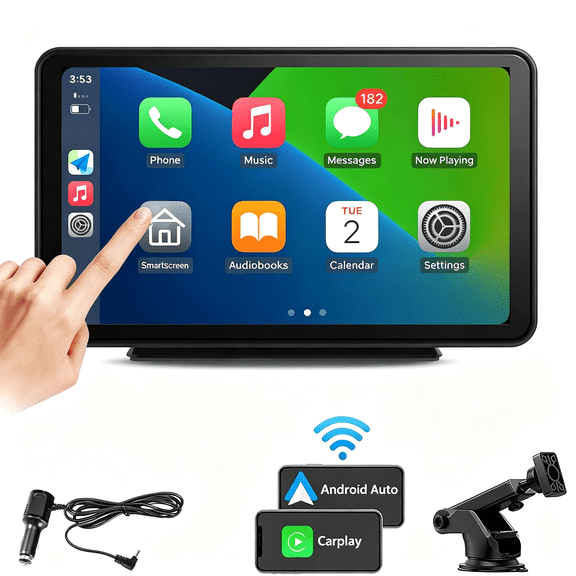 GJX Portable Screen for Car, Wireless Auto Stereo, Easy Install 7 Ips Touch Screen Car Play Adapter, Gps Navigation, Audio Receivers Bluetooth