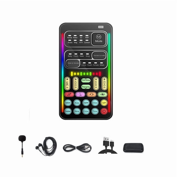 GJX Portable Voice Changer Set, Mini Multifunction Sound Card for Live Broadcast, Gaming, Computer, Real-Time Audio Modification