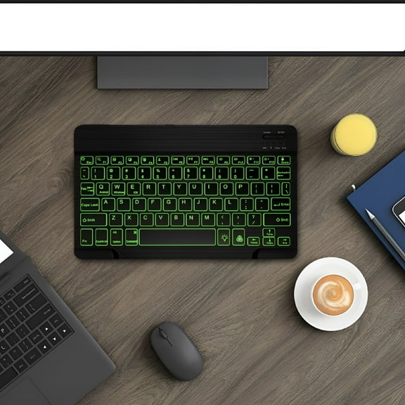 GJX Portable Wireless Keyboard Bluetooth-Compatible 3.0 7-Colors Backlit Ultra Light Slim Keyboard Rechargeable Tablet Keyboard Silent Typing for Android iOS Windows Tablets PC Smartphone