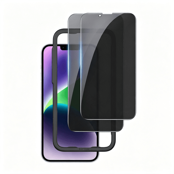 GJX Privacy Screen Protector for Iphone 13/13 Pro/14/16E [2-Pack][6.1 Inch] Display Tempered Glass Film with Easy Installation Frame,Ultra Hd,9H Hardness,Scratch Resistant,Case Friendly