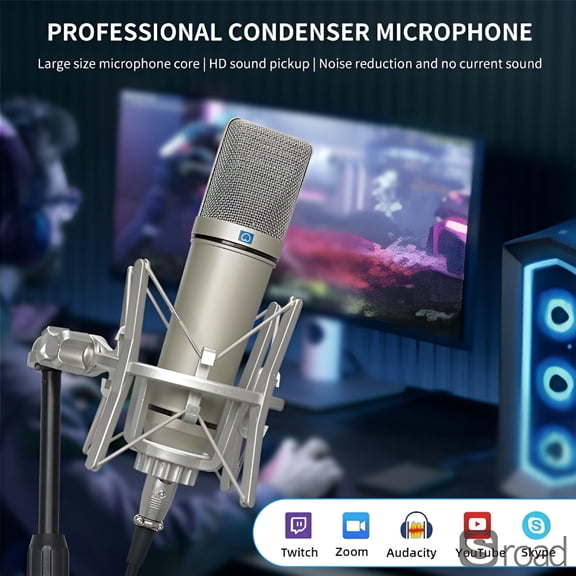 GJX Professional Cardioid Xlr Condenser Microphone, Studio Recording Mic for Podcasting, Voice Over, Streaming, Home Studio Use