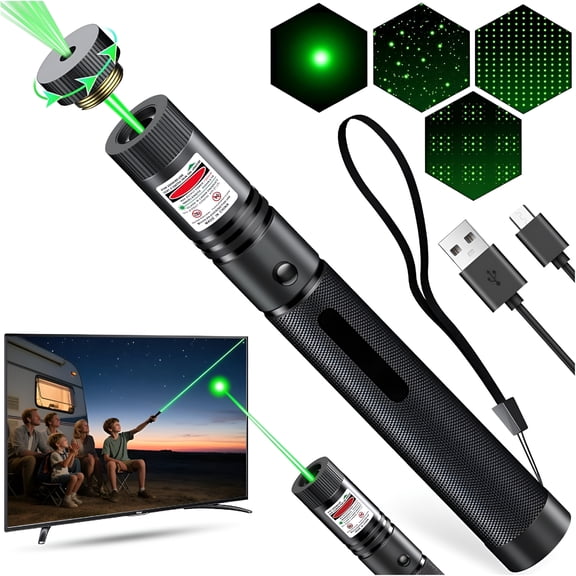 GJX [Professional]Usb-C Rechargeable High Power Green Pointer,Long Range with Star Capand5 Adjustable Modes,Tactical Flashlight for Construction,Astronomy,Outdoor Hunting,Hikingandcamping