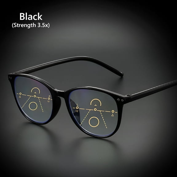 GJX Progressive Reading Glasses +3.50, Blue Light Blocking Multifocal Readers, Spring Hinge Retro Frame, Computer Eyewear for Men & Women, Black