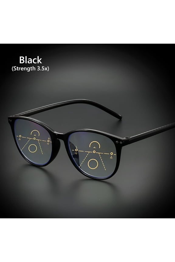 Progressive Reading Glasses +3.50, Blue Light Blocking Multifocal Readers, Spring Hinge Retro Frame, Computer Eyewear for Men & Women, Black
