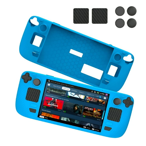 GJX Protective Case for Steam Deck, Accessories Kit Including Silicone Cover Protector with Button Sticker and Thumb Grips Compatible for Steam Deck