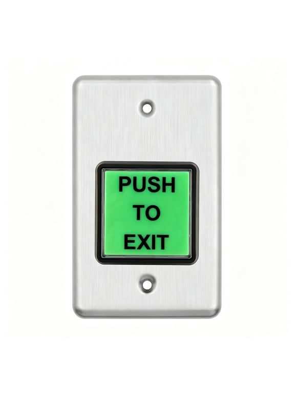 Push to Exit Button,Stainless Steel Door Bell Typegreen Square Request to Exit Button Standard Size for Door Access Control with Green Led Square Nc Com and No Out(Silver 115L70W70HMm)