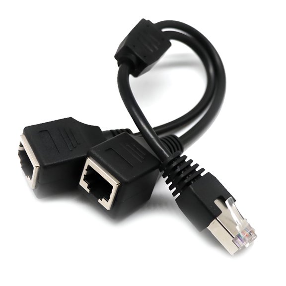 GJX RJ45 Ethernet Splitter Adapter, 1 Male to 2 Female LAN Network Cable Connector, Plug and Play Internet Hub for Home Office Router Modem, Copper Core, 12 Inch Black