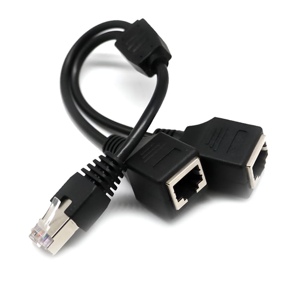 GJX RJ45 Ethernet Splitter Adapter, 1 Male to 2 Female Network LAN Cable Connector, Copper 1 to 2 Port Internet Adapter for Home, Office, and Factory Use, 11.8 Inch