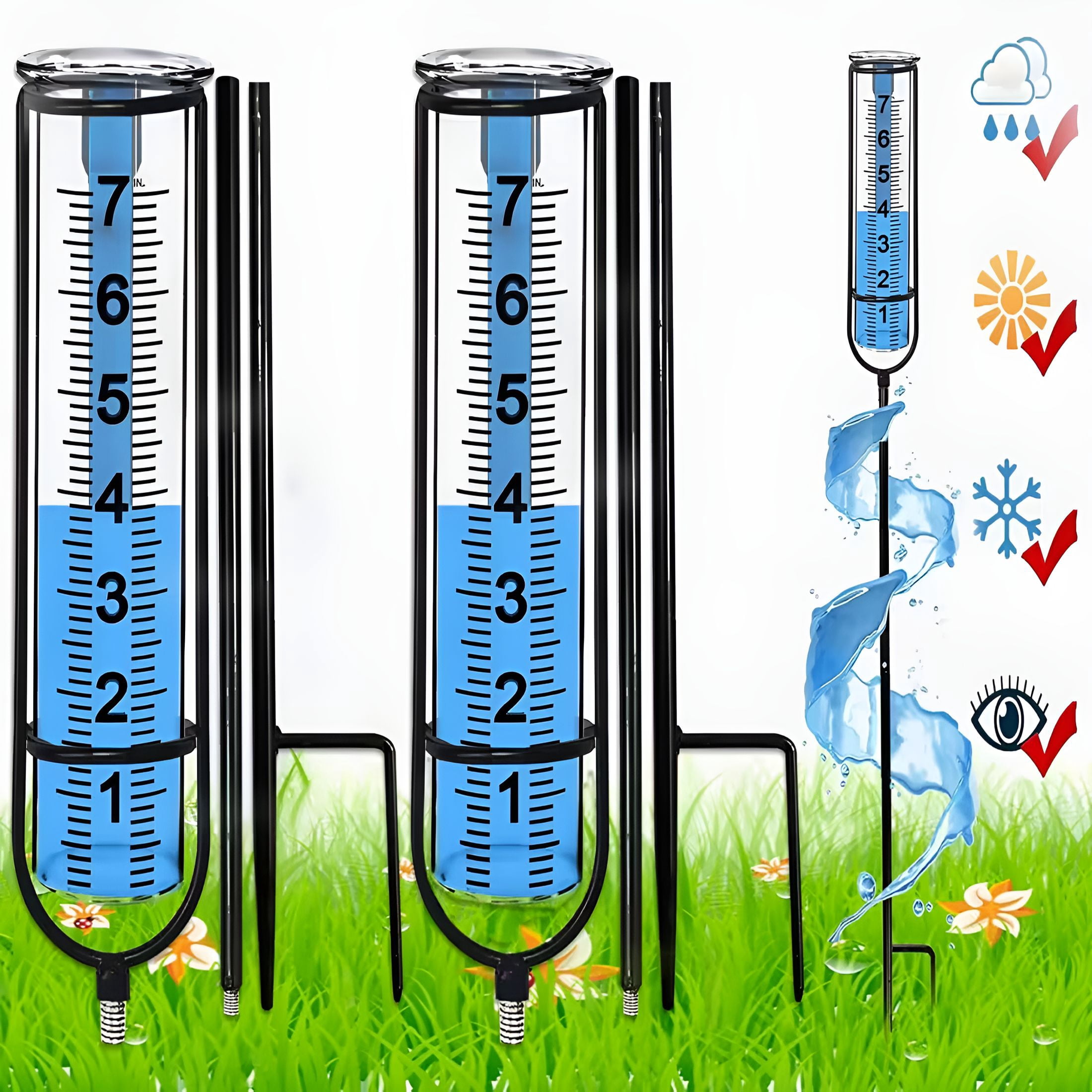 GJX Rain Gauge,Accurate Freeze Proof Transparent Plastic,Easy to Read Outdoor Rain Collector for Garden Yard Lawn,Durable Weather Measuring Tool for Home Weather Monitoring (2 Count)