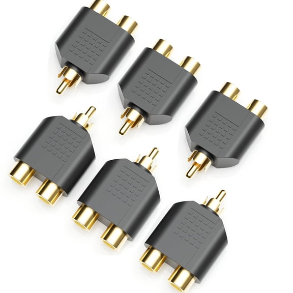 GJX Rca Splitter 6-Pack Gold Plated 1 Male 2 Female for Tv Dvd|Rca Y Splitter 1 Male to 2 Female,Gold Plated,Plug and Play,For Tv/Amplifier/Dvd/Player,Extends Or Splits Rca Signal