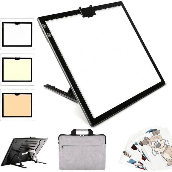 GJX Rechargeable A3 Led Light Pad with Carry Bag,Adjustable Brightness Light Box with 3 Colors,Built-In Stand,2500Mah Battery,Magnetic Clip,Light Board for Tracing Diamond Painting Sketching