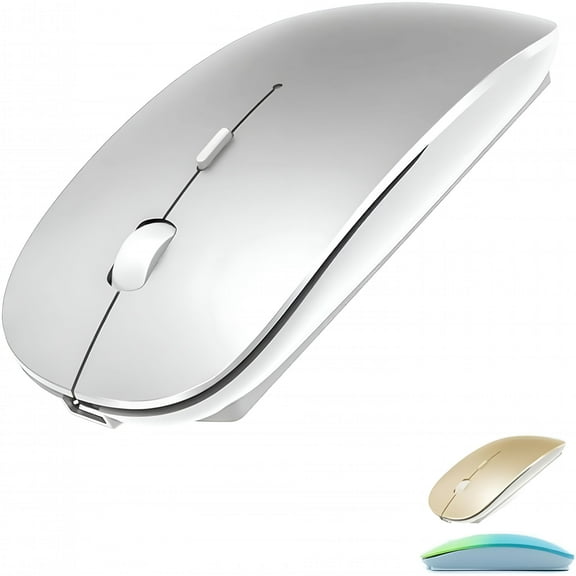 GJX Rechargeable Bluetooth Mouse for Laptop, Wireless Mouse for MacBook, , Chromebook, PC (Silver)