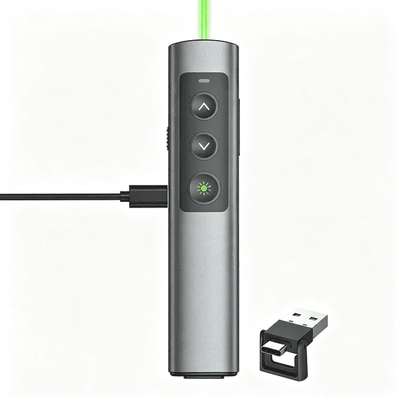 GJX Rechargeable Green Laser Pointer Presentation Clicker for Laptop Powerpoint, Usb-A Usb-C Wireless Presenter Remote Power Point Clicker for Computer/Mac/Ppt/Slideshow Slide Advancer