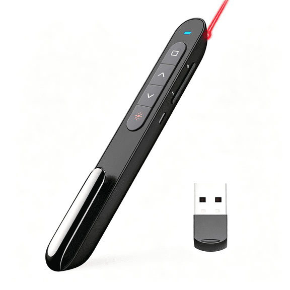 GJX Rechargeable Presentation Clicker for Powerpoint Presentations | Presentation Remote with Red Laser, Long Range Wireless Presenter, Usb-A Slide Advancer with MacWindowsLinuxAndroid