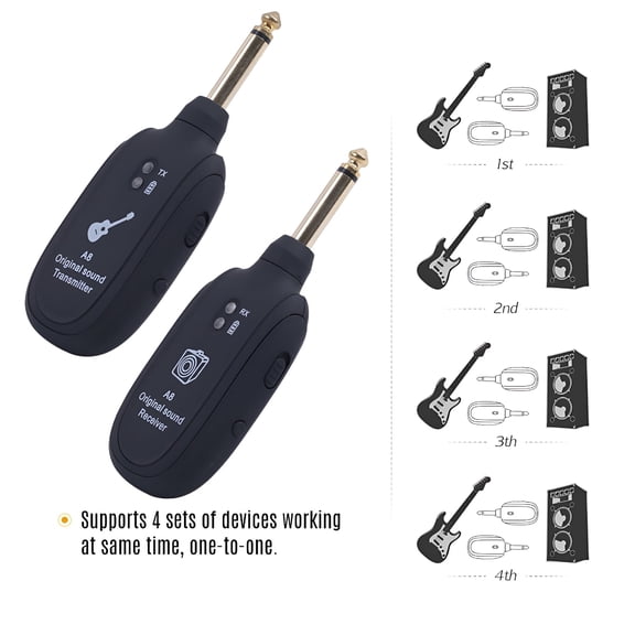 GJX Rechargeable UHF Guitar Bass Wireless System Transmitter Receiver 50M 4 Channels