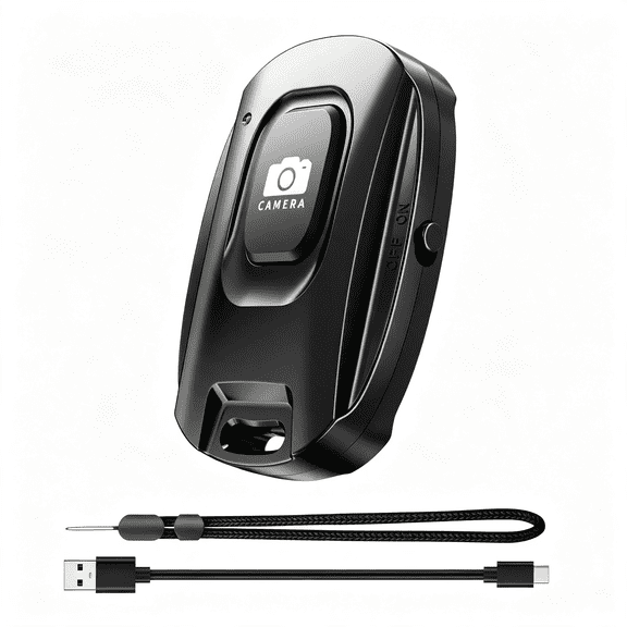 GJX Rechargeable Wireless Camera Remote Shutter for Smartphones | Bluetooth Phone Remote Control,Selfie Button for Photos and Videos Charging Cable and Wrist Strap Included-Black