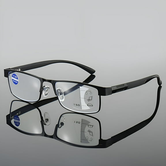 GJX Rectangular Progressive Reading Glasses for Men, Metal Frame Blue Light Blocking Readers with Spring Hinge, Office Computer Eyewear +2.50