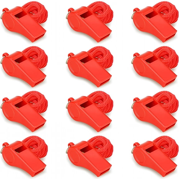 GJX Red Emergency Whistles with Lanyard, Loud Crisp Sound Plastic Whistles Bulk for Outdoor SportLifesavingAnd Officials