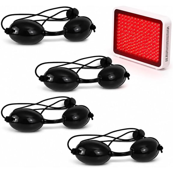GJX Red Light Therapy Goggles 4 Pack, Tanning Bed Eye Protection, Adjustable Safety Glasses for Infrared Light, Semi-Transparent Tanning Goggles for Sunbathing, Black