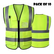 GJX Reflective Vest, Safety Vests with High Visibility Reflective Strips & 5 Pockets, Pack of 10