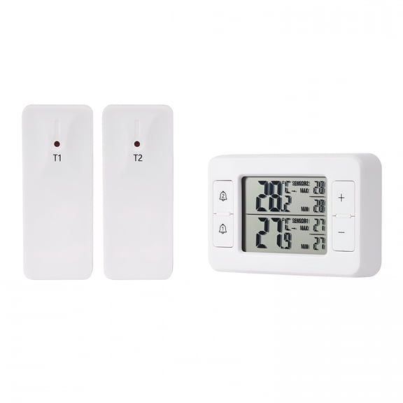 GJX Refrigerator Thermometer,Digital Freezer Thermometer with 2 Wireless Temperature Monitor Sensors,Big Lcd Display,Min/Max,Audible Alarm for Home Restaurants Fridge